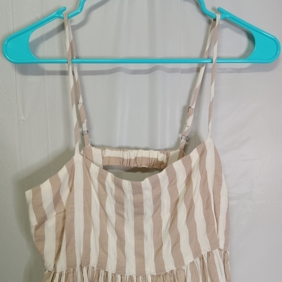 LUCKY Brand Striped Mini Prep Dress Tan White Adjustable Straps  Size S - Picture 3 of 14